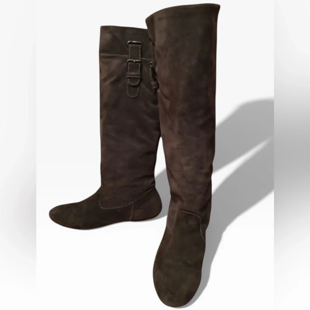 Women's Knee-High Gray Suede Flat Leather Boots sz. 8.5